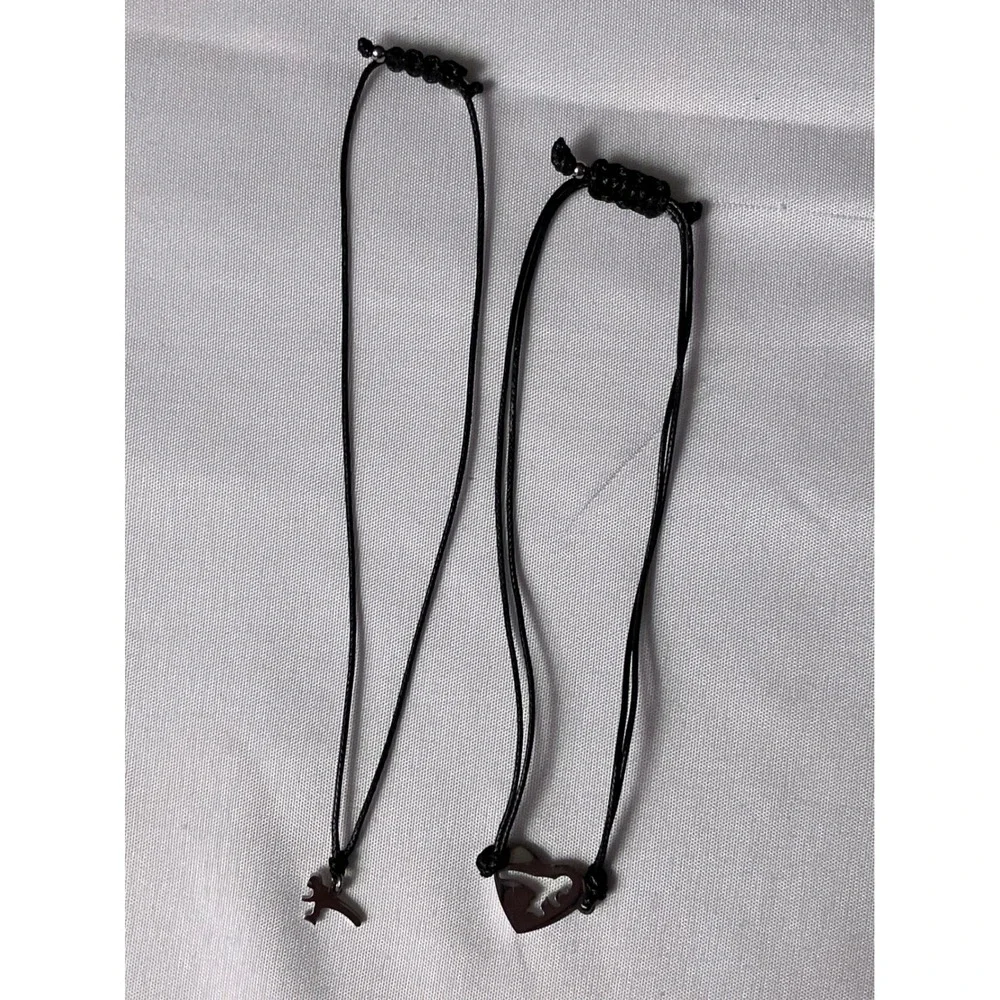 First Day of Kindergarten Mommy and Me Dinosaur Heart Bracelet Set Black Cord